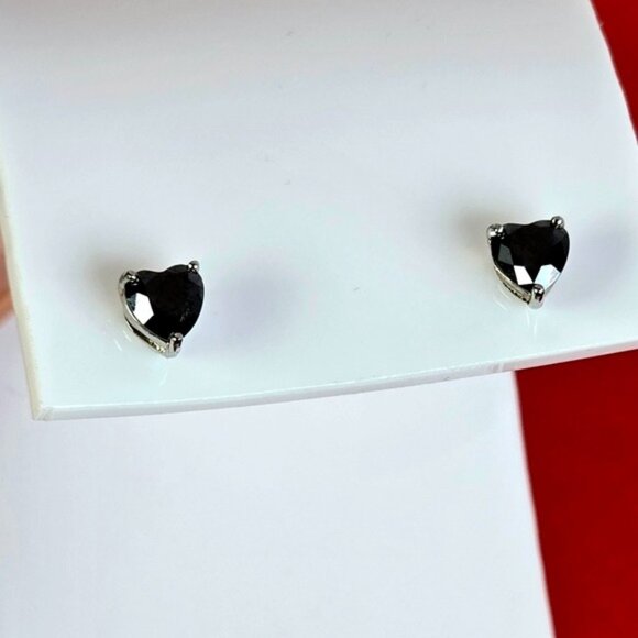 925 Sterling Silver Heart Earrings with Genuine Black Moissanite Gemstone. - Picture 2 of 6